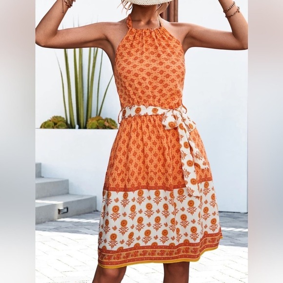 Caribbean Sunset Orange Floral Mini Dress - Picture 3 of 5